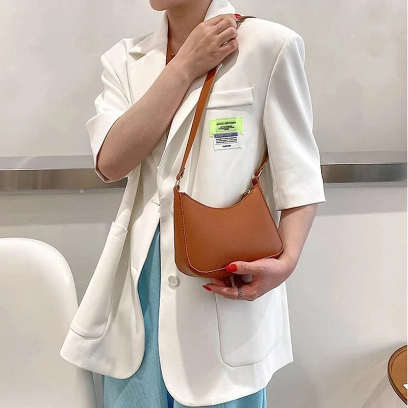 2022 New Women's Fashion Handbags Retro Solid Color PU Leather Shoulder Underarm Bag Casual Women Hobos Handbags